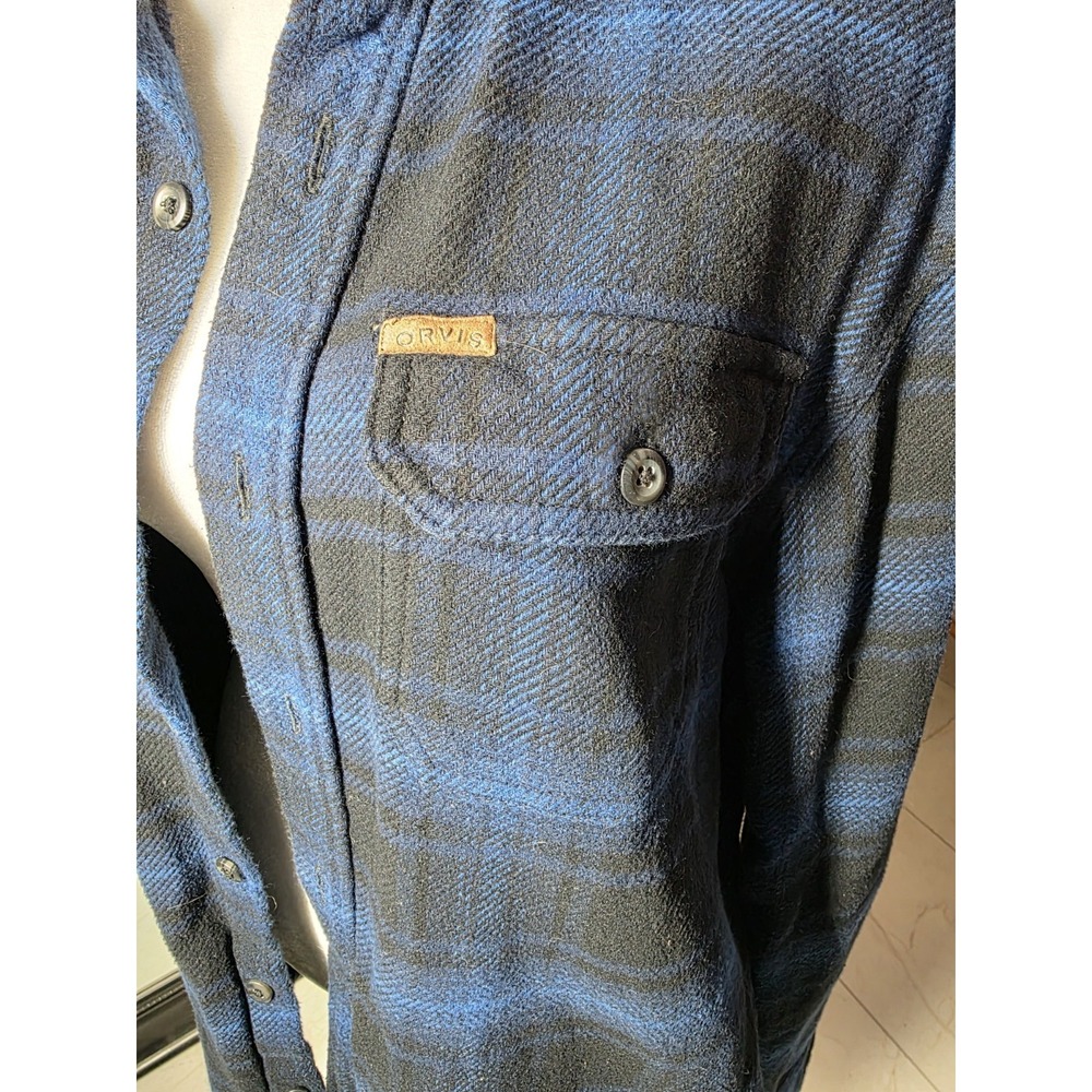 Orvis Classic Collection Blue Plaid Flannel Shirt Jacket Men's L Pockets - Picture 5 of 13